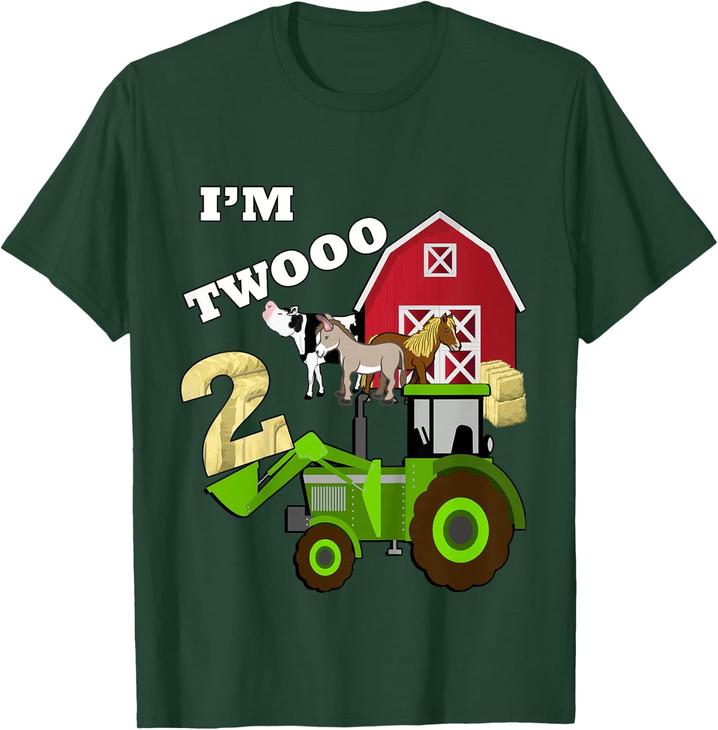 Cute & Sassy Custom Gifts Birthday 2 Im Twooo Tractor Farm Theme Gift T-Shirt - T-Shirt | Forest