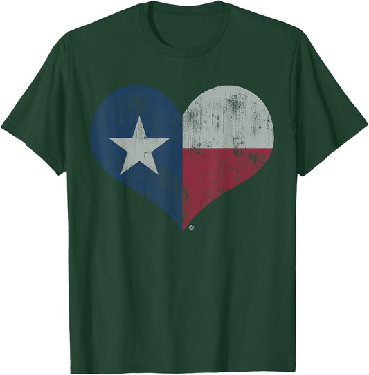 Texas Flag Heart Design Distressed T-Shirt - T-Shirt | Forest