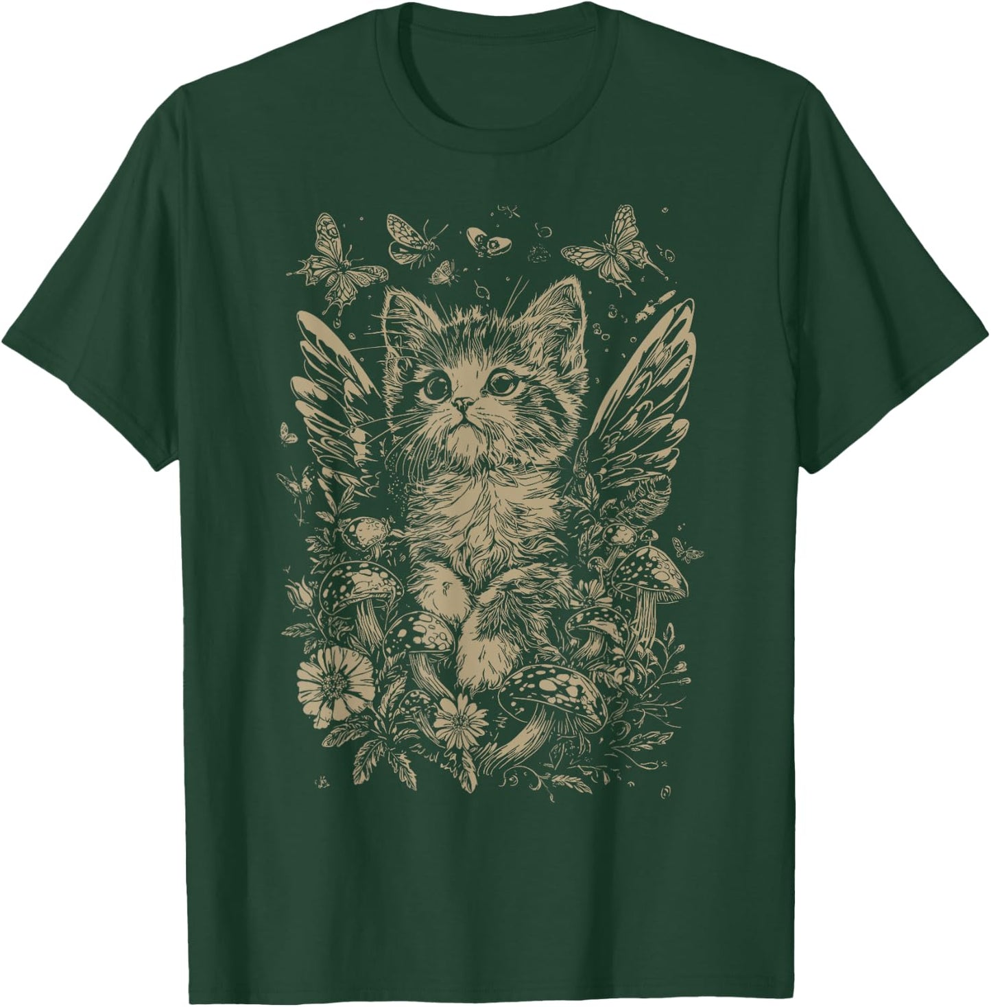 Cute Fairycore Floral Cat Aesthetic Girls Women Fairy Cat T-Shirt - T-Shirt | Forest