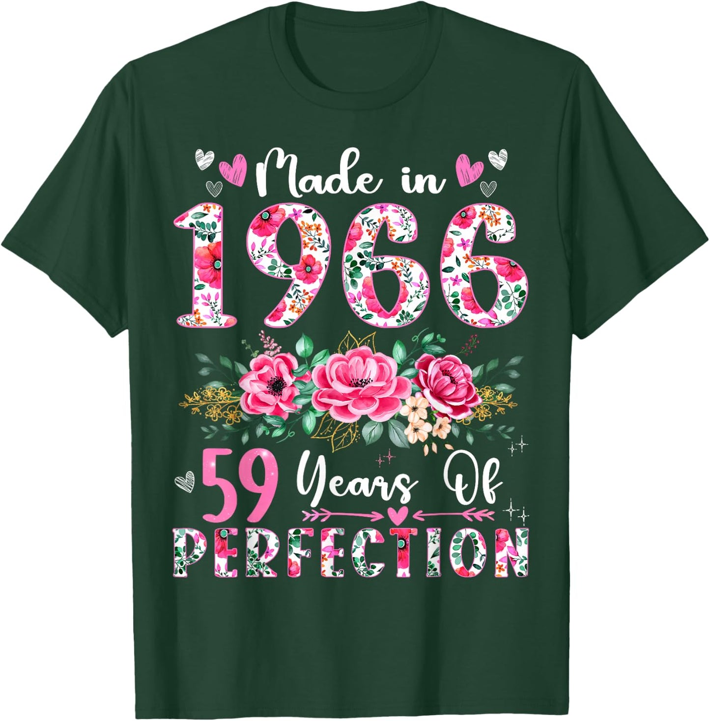 59 Year Old Made In 1966 Floral 59th Birthday Women T-Shirt - T-Shirt | Forest