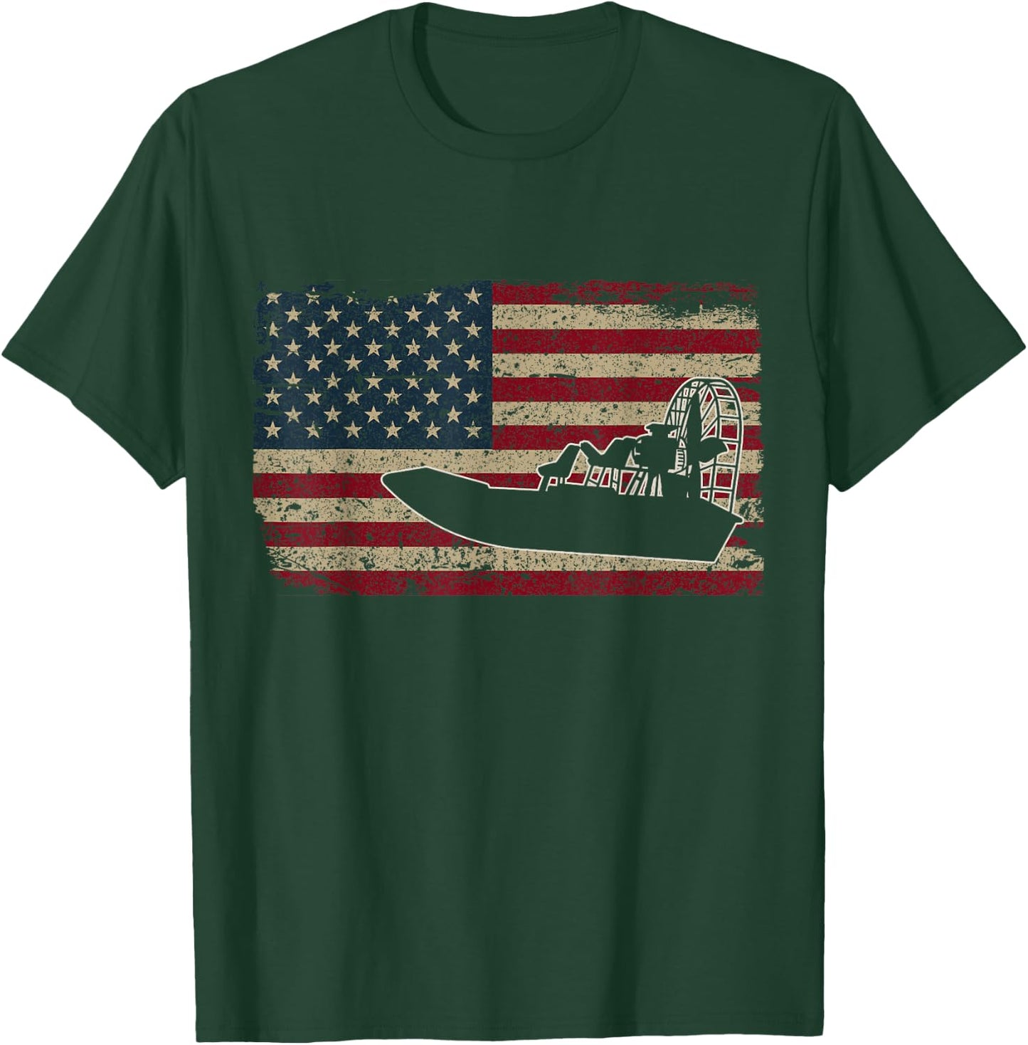 Airboat America Flag I Patriotic Airboat Captain Racing Gift T-Shirt - T-Shirt | Forest