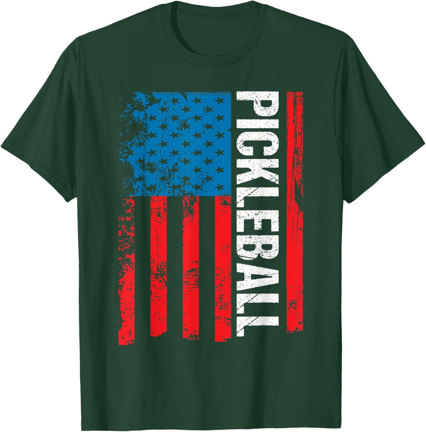 Funny Pickleball Player Gift USA Flag Pickleball Paddle Dink T-Shirt - T-Shirt | Forest