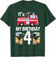 It's My Birthday Fire Truck Police Car 4th Birthday T-Shirt - T-Shirt | Forest