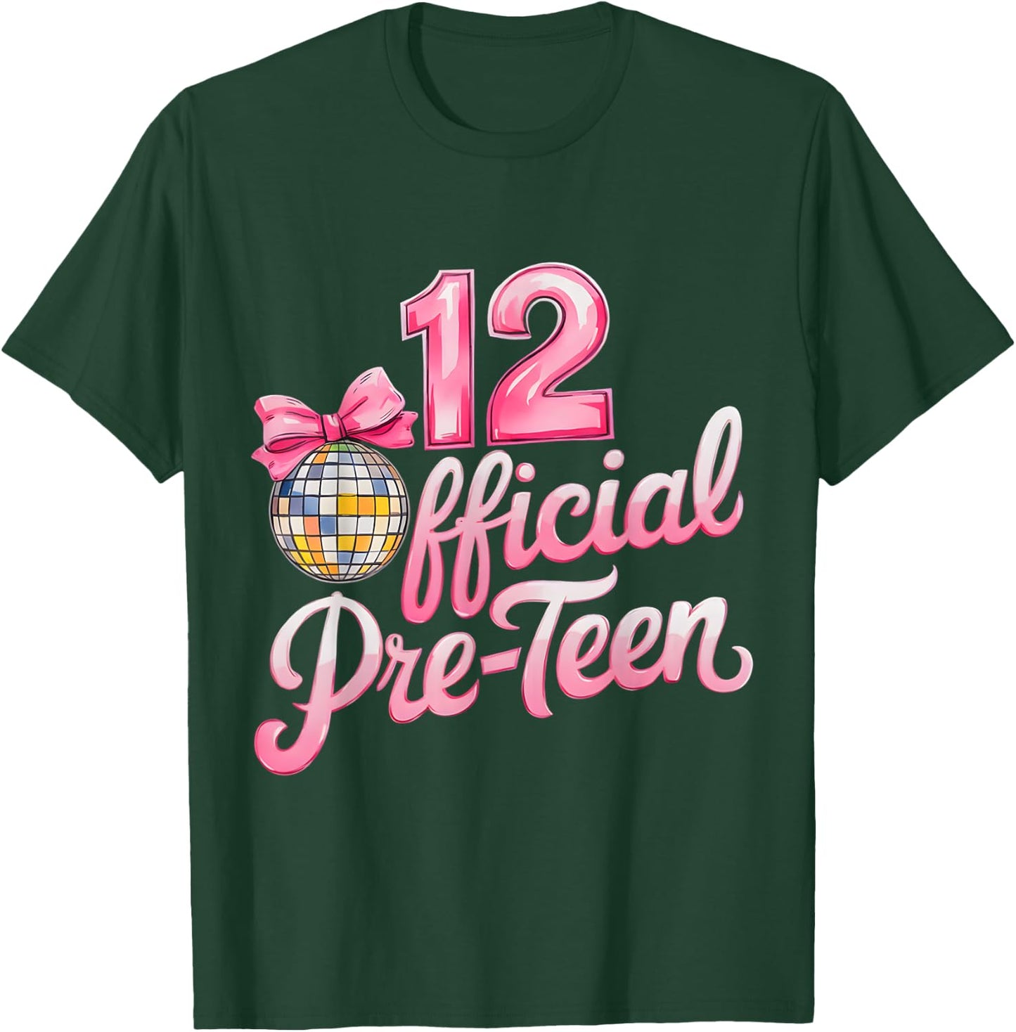 12 Official Pre-Teen 12th Birthday Girl Disco Bow 12 Years T-Shirt - T-Shirt | Forest