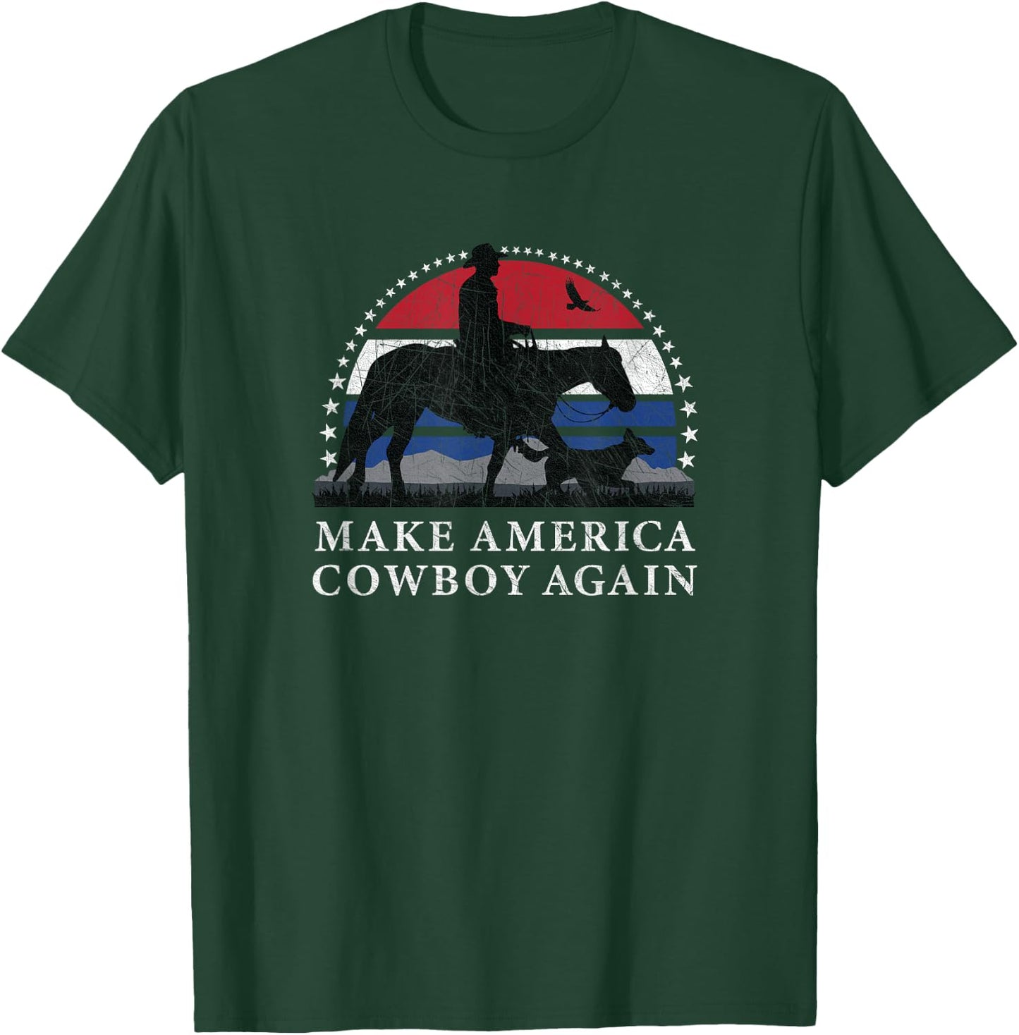MAKE AMERICA COWBOY AGAIN, HORSE AND DOG DESIGN, FUNNY Gift T-Shirt - T-Shirt | Forest