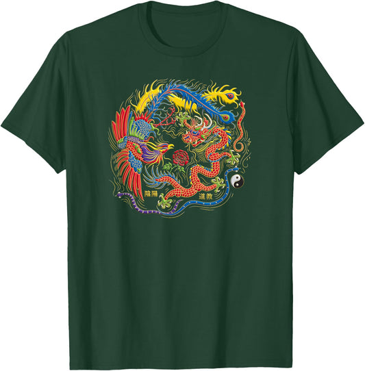 Yin Yang Dragon Phoenix Tai Chi Balance Warrior T-Shirt - T-Shirt | Forest