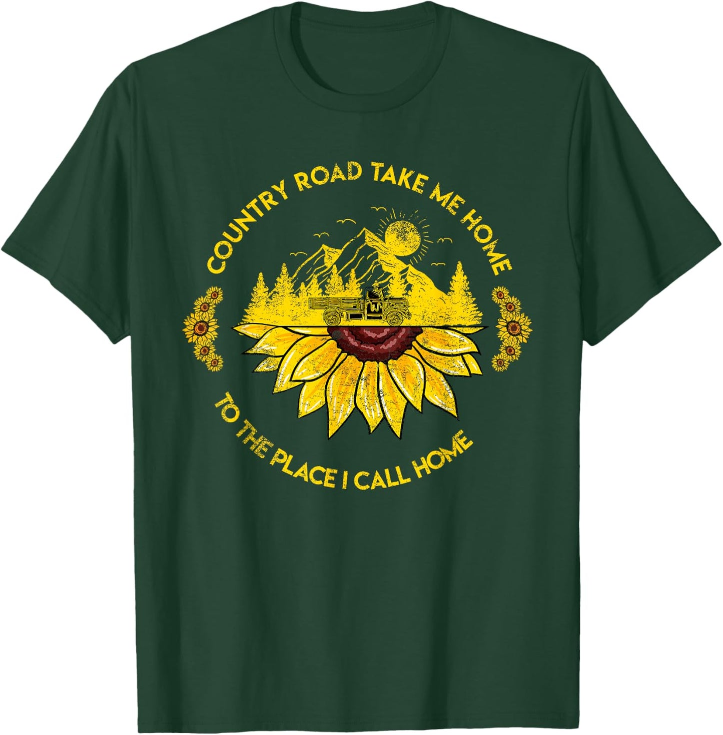 Farm Sunflower Road Take Me Home Country Funny Farmer Gift T-Shirt - T-Shirt | Forest