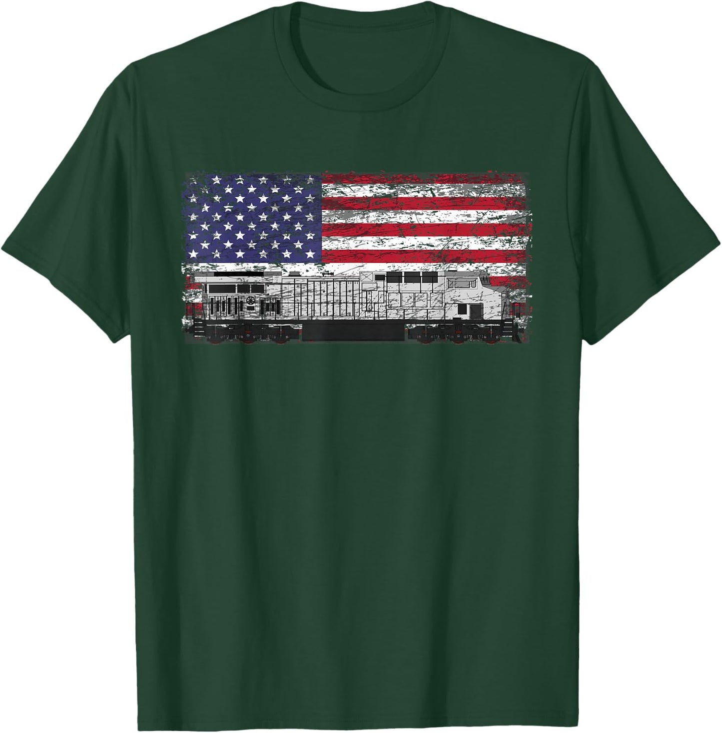 Train Railroad American Flag T Shirt T-Shirt - T-Shirt | Forest