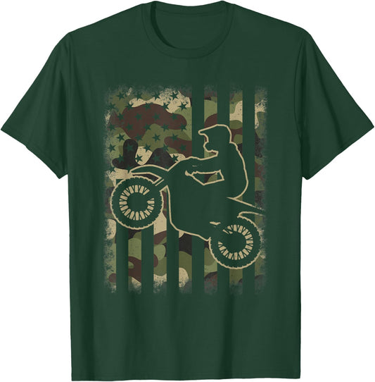 Motocross American Flag Dirt Bike Lover Men Women Kids T-Shirt - T-Shirt | Forest