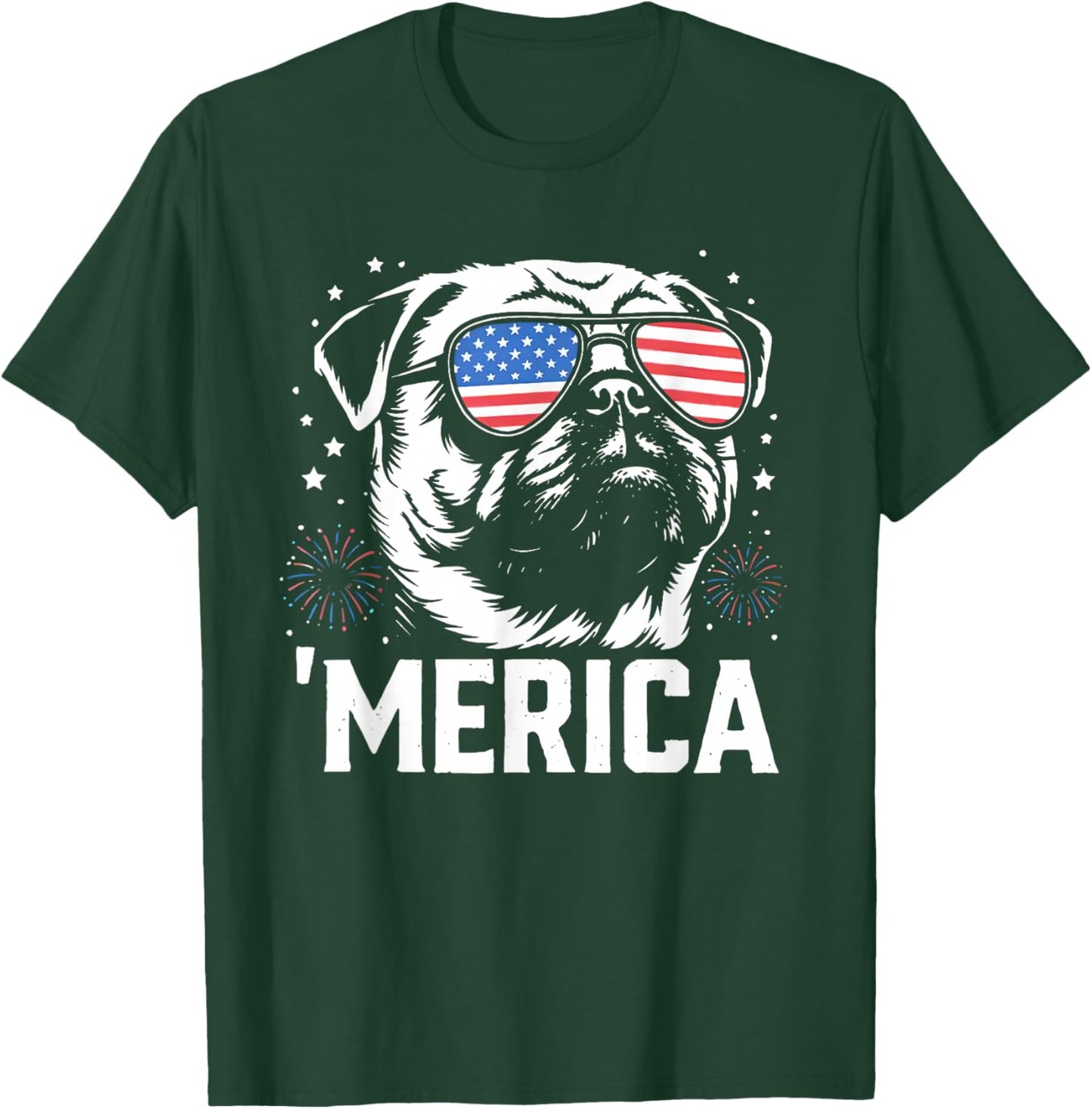 Merica Pug 4th of July T-Shirt - T-Shirt | Forest