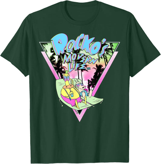 Rocko's Modern Life Tanning Retro Palm Trees Graphic T-Shirt - T-Shirt | Forest