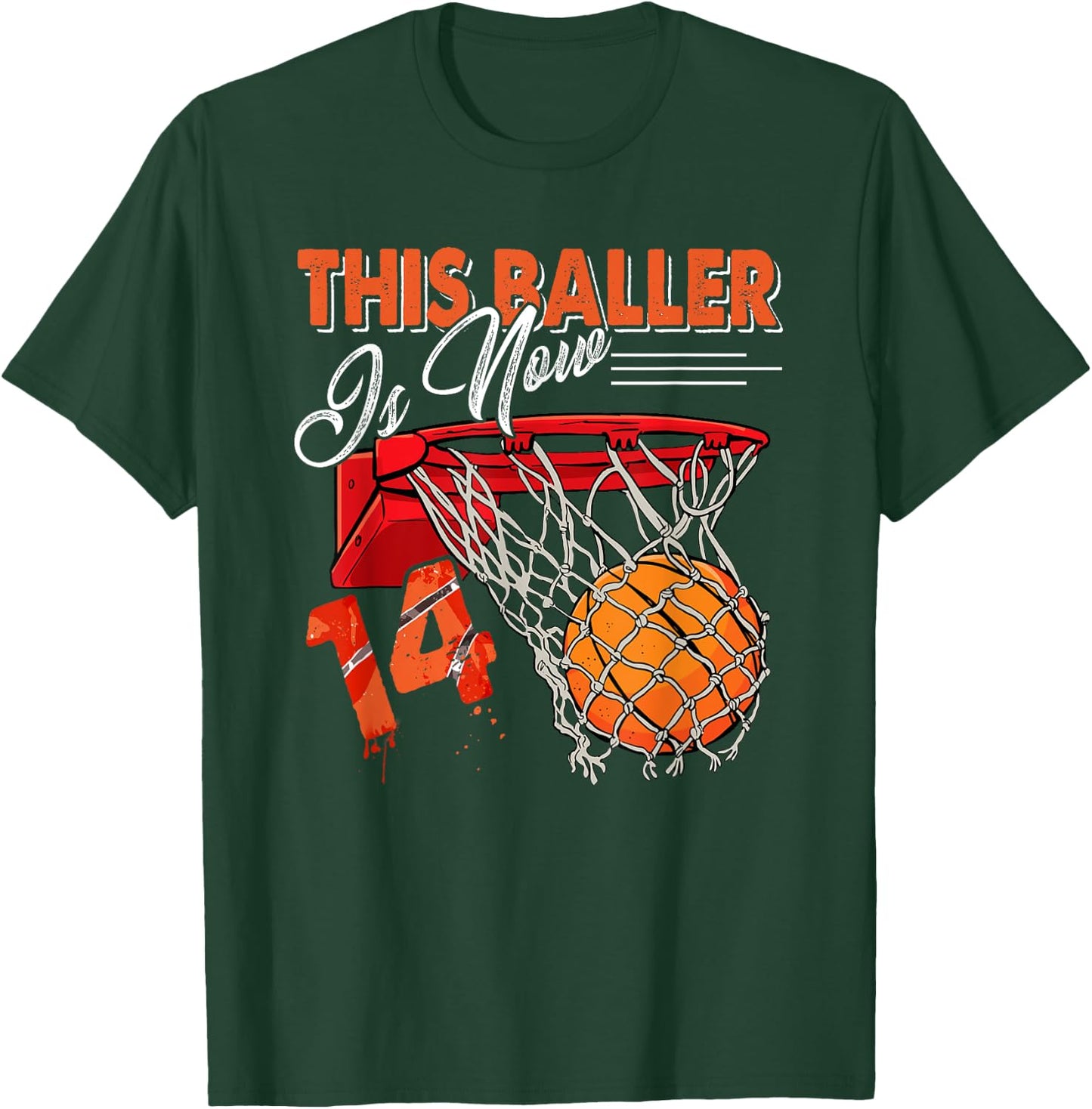 14th Birthday Basketball Funny 14 Years Old Kids Gift T-Shirt - T-Shirt | Forest