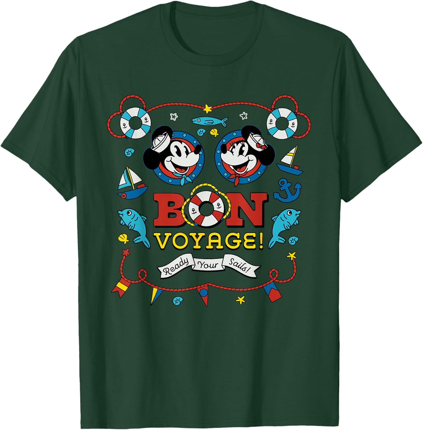 Disney Cruise Mickey & Minnie Mouse Bon Voyage Ship Vacation T-Shirt - T-Shirt | Forest