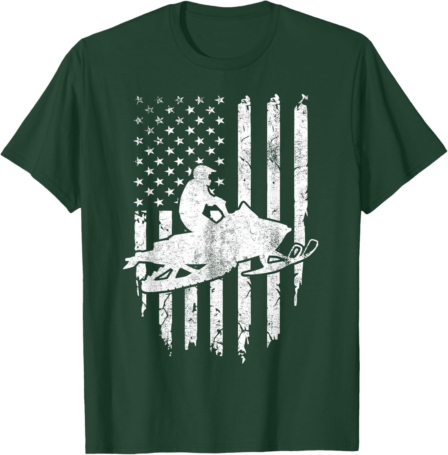Vintage American Flag Snowmobiling Snowmobile Rider T-Shirt - T-Shirt | Forest