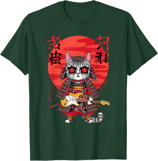 Samurai Cat Guitar Ninja Aesthetic Japanese Katana Tokyo Women Kids T-Shirt - T-Shirt | Forest