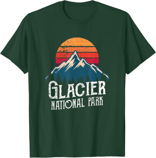 Retro Vintage Glacier National Park Montana Mountain T Shirt T-Shirt - T-Shirt | Forest