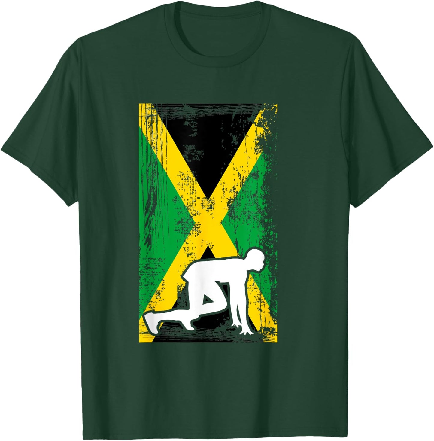 Jamaica Track & Field Country Flag Silhouette Sport T-Shirt - T-Shirt | Forest