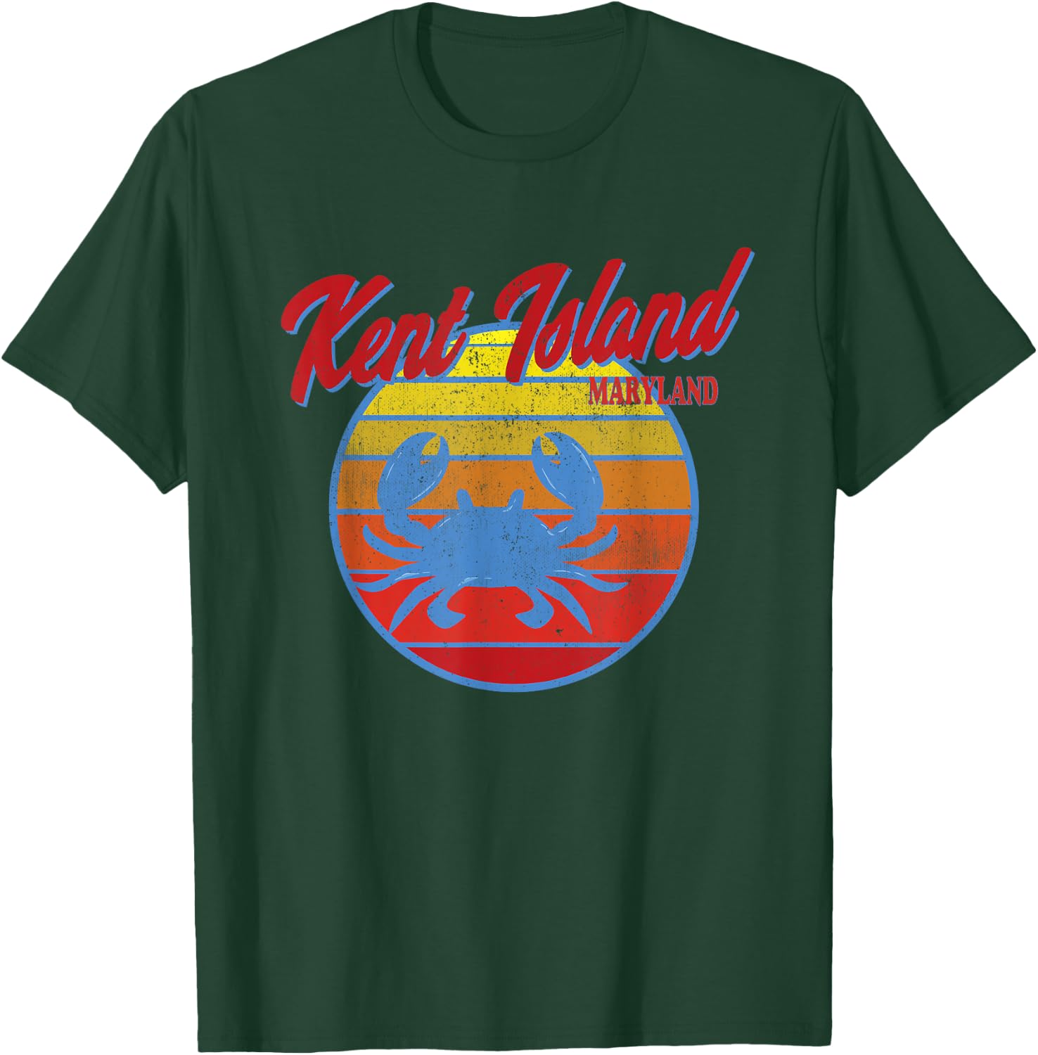 Kent Island MD Retro Blue Crab Ocean Sunset T-Shirt - T-Shirt | Forest