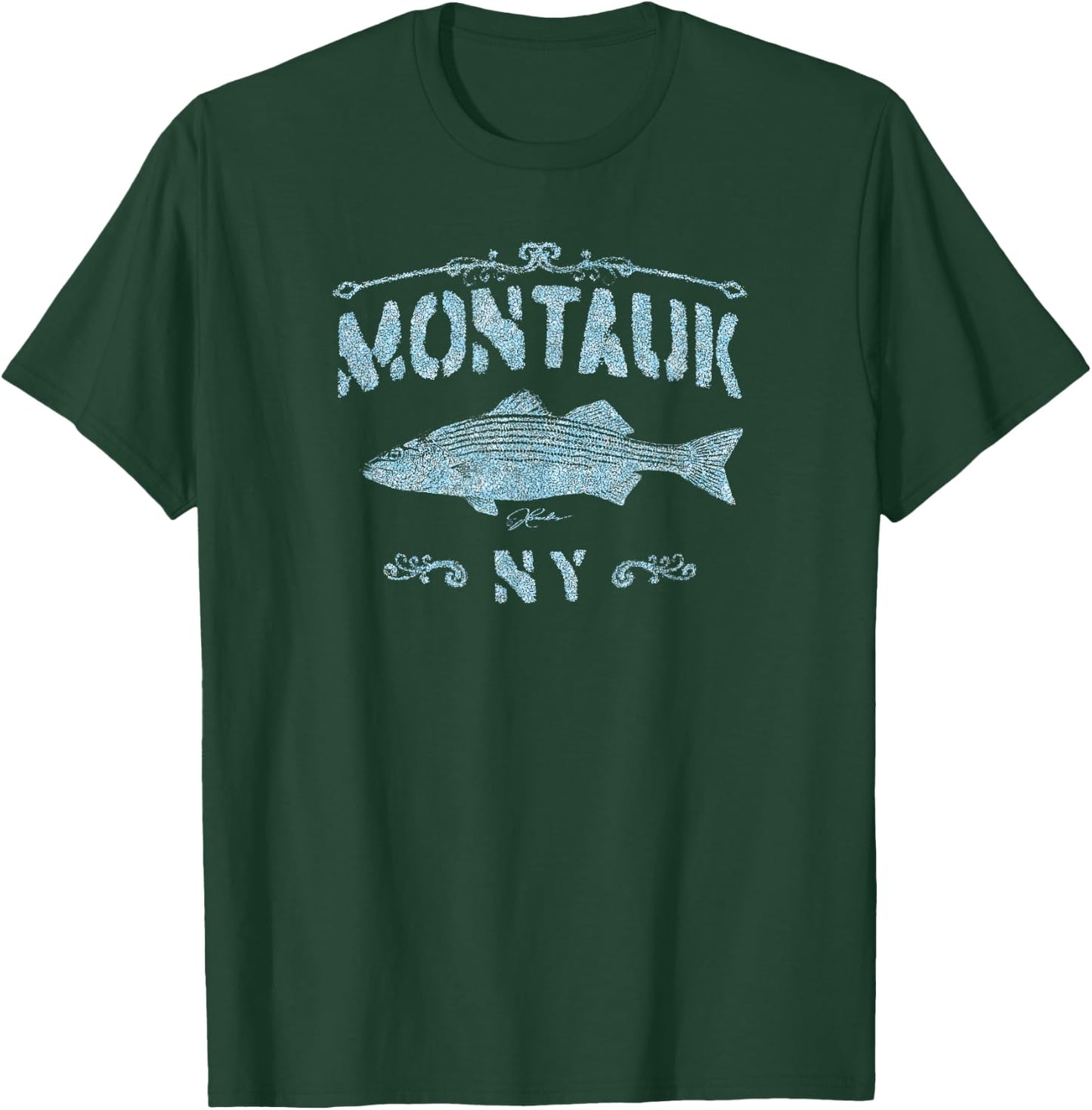 JCombs: Montauk, NY, Striped Bass (Distressed) T-Shirt - T-Shirt | Forest