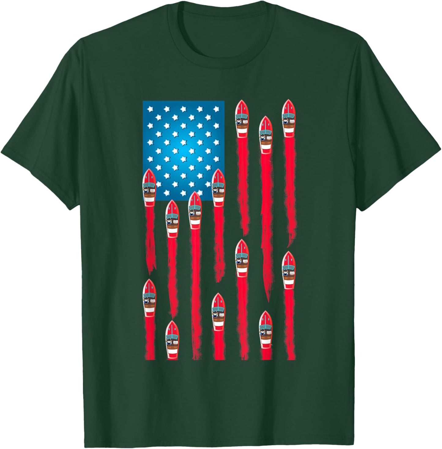 Speed Boat Flag Design, Patriotic American Flag T-Shirt - T-Shirt | Forest