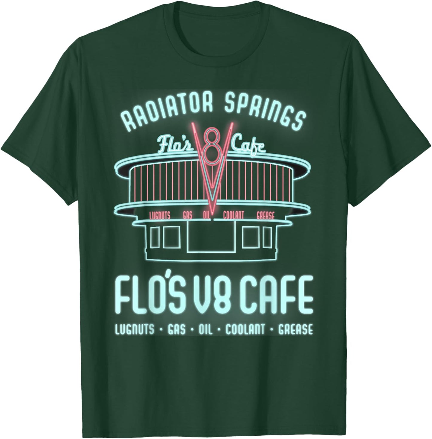 Disney Pixar Cars Flo's V8 Cafe Neon Sign Vintage Poster T-Shirt - T-Shirt | Forest