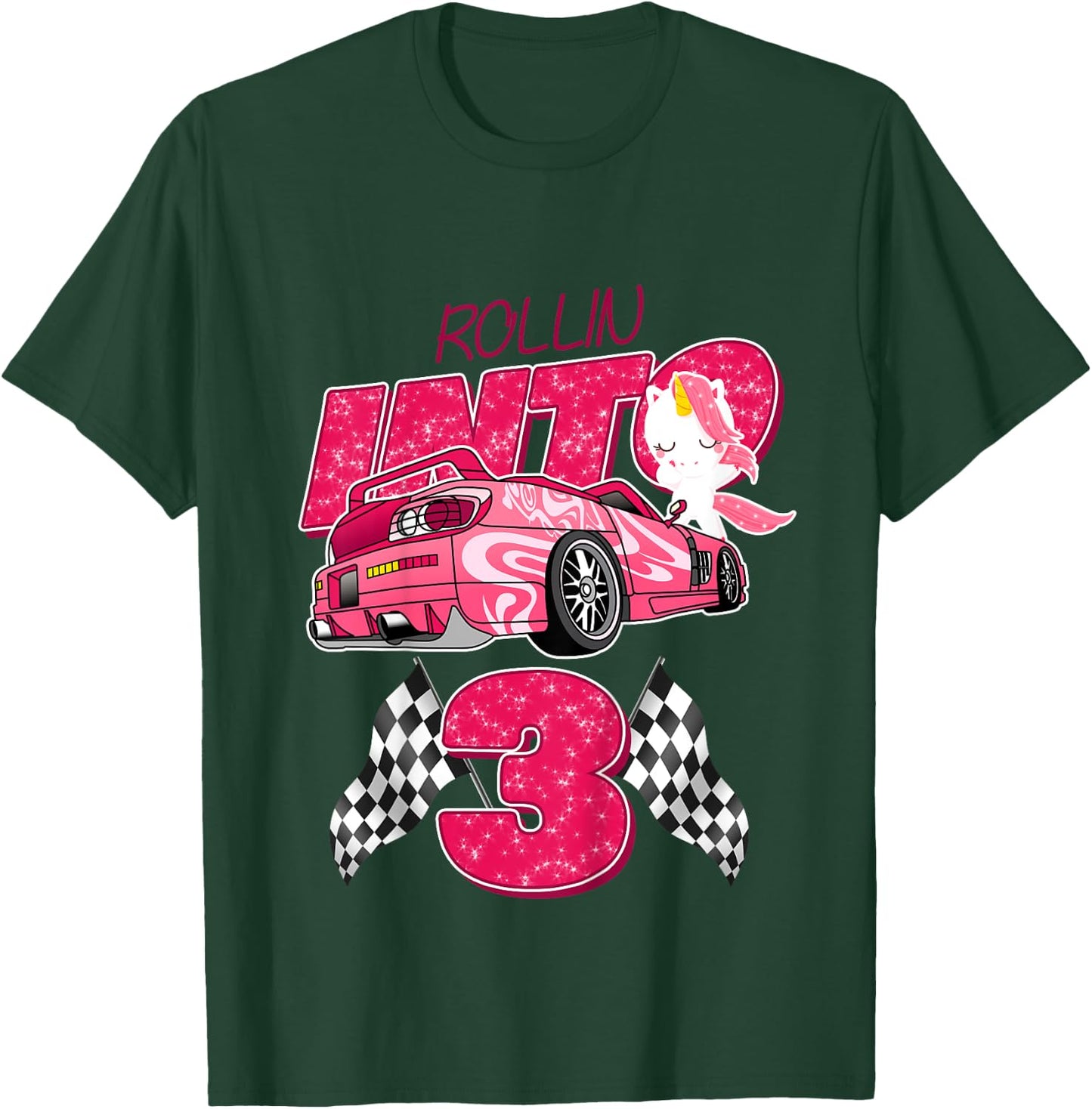 Racing Car 3rd Birthday Shirt Girls Racer Outfit T-Shirt - T-Shirt | Forest