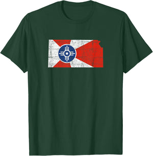 Wichita Kansas Flag Distressed Design - Wichita Kansas T-Shirt - T-Shirt | Forest