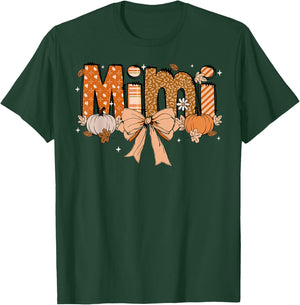 Mimi Pumpkin Fall Coquette Bow Thanksgiving Mom Women T-Shirt - T-Shirt | Forest