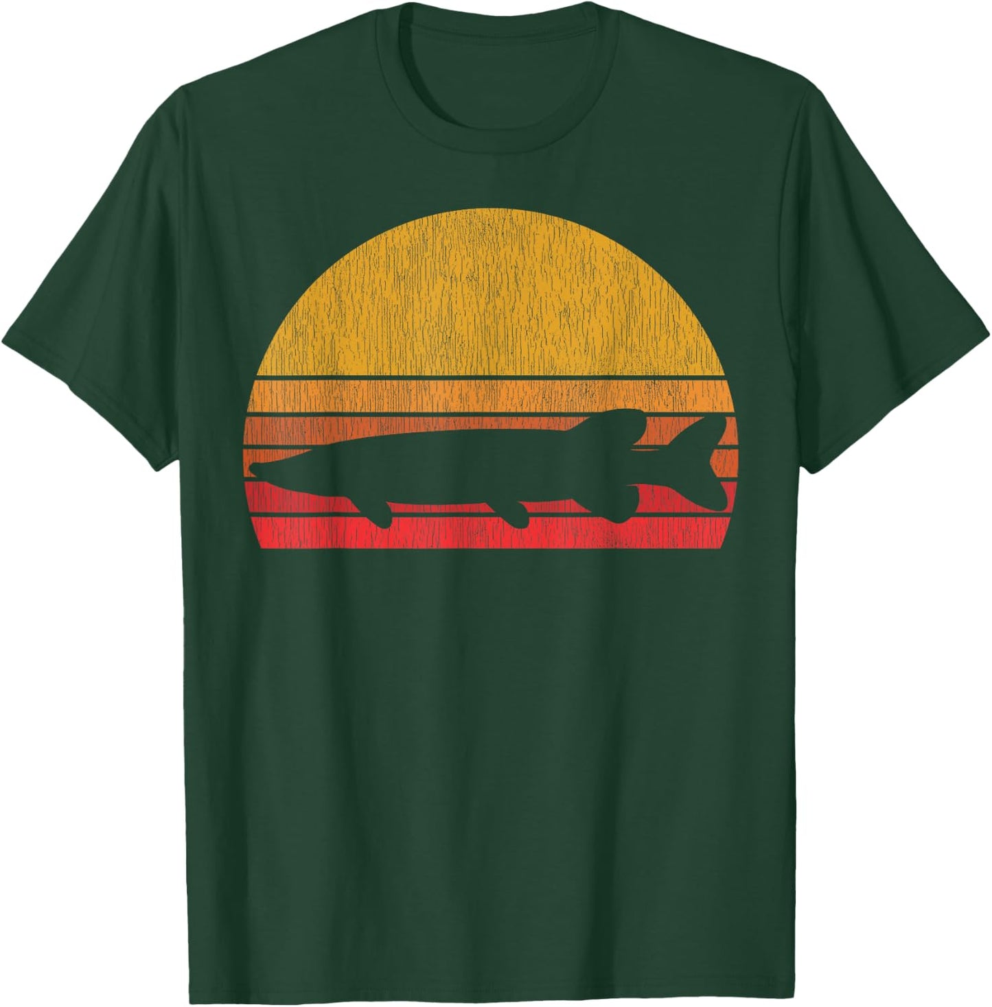 Northern Pike Retro Fishing Outline Fisherman Gift T-Shirt - T-Shirt | Forest