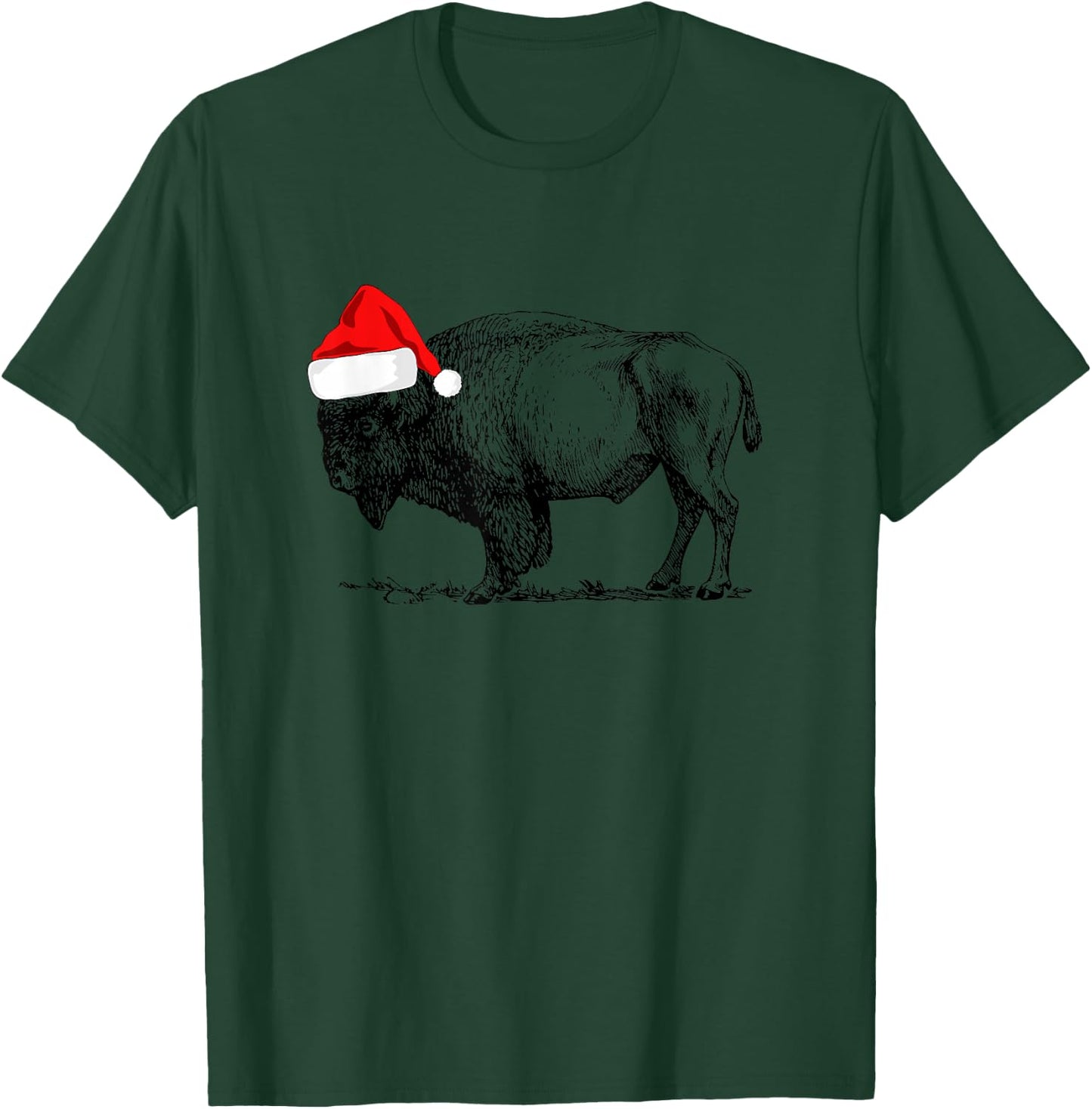 Buffalo Bison Christmas: Buffalo in Santa Hat T-Shirt - T-Shirt | Forest