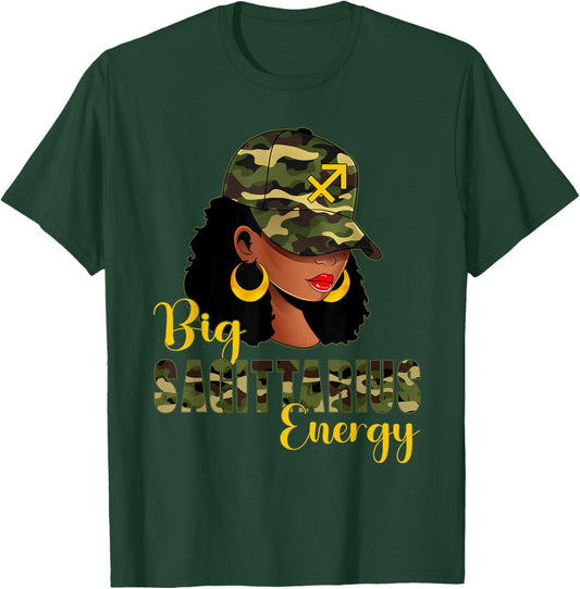 Big Sagittarius Energy Camouflage Black Woman Cap Zodiac T-Shirt - T-Shirt | Forest