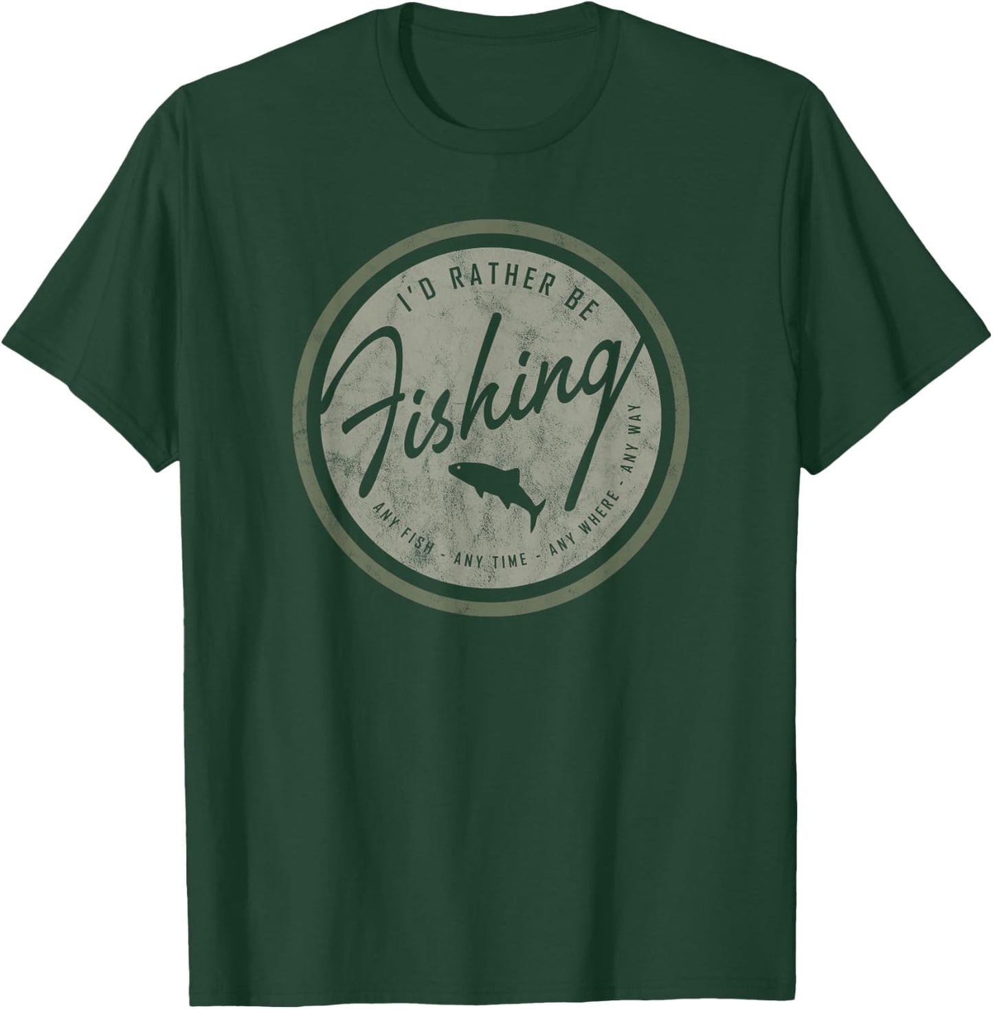 River Monkey -Adults Kids Retro Distressed Olive on Dark Fishing Small Black Short Sleeve T-Shirt - T-Shirt | Forest