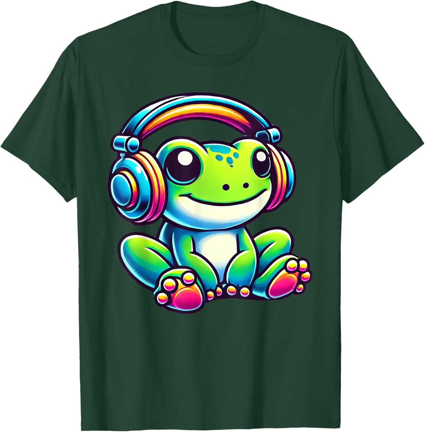 Cute Frog Wearing Headphones T-Shirt - T-Shirt | Forest
