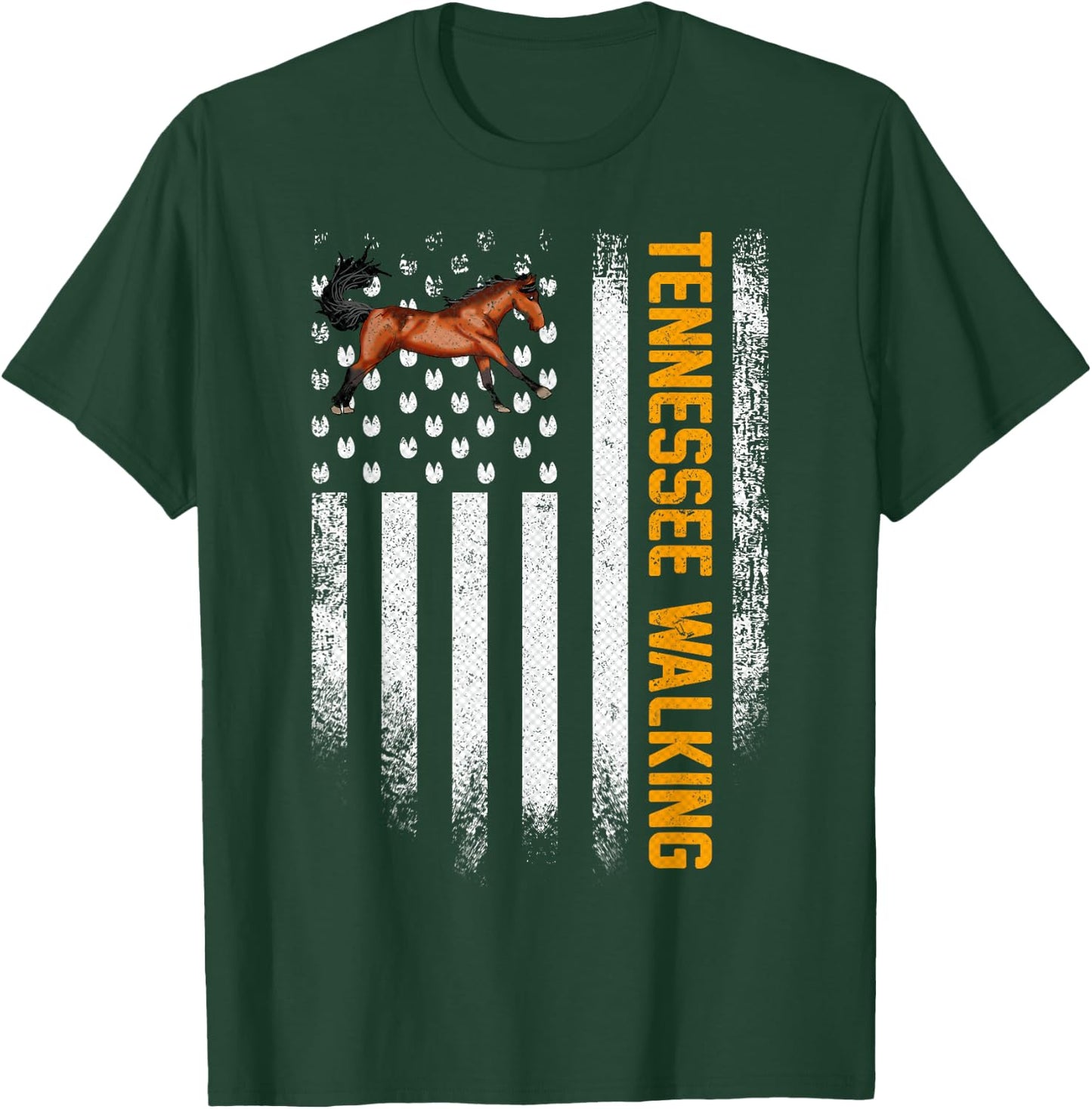 Vintage USA American Flag Tennessee Walking Horse Funny Gift T-Shirt - T-Shirt | Forest
