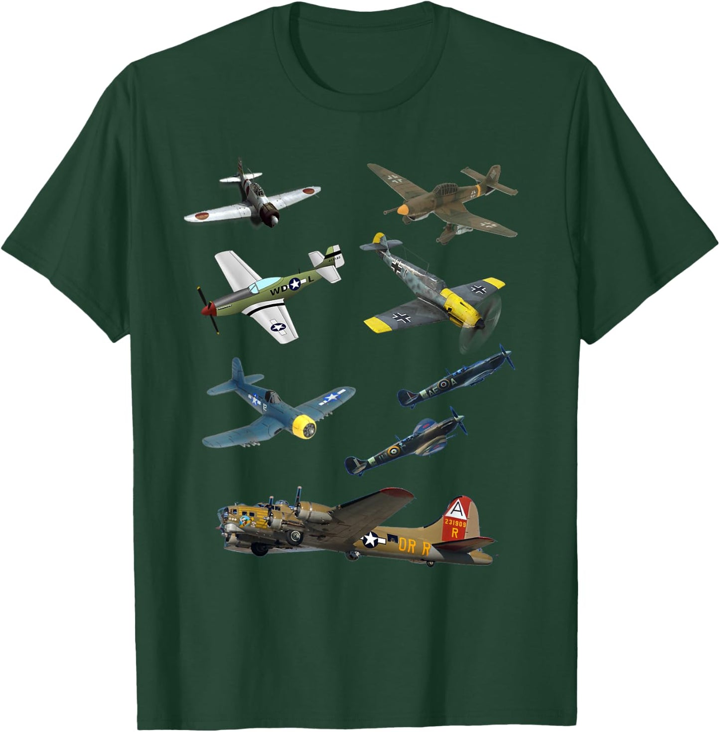 WW2 Planes Warbirds P51 Mustang Spitfire Messerschmitt T-Shirt - T-Shirt | Forest