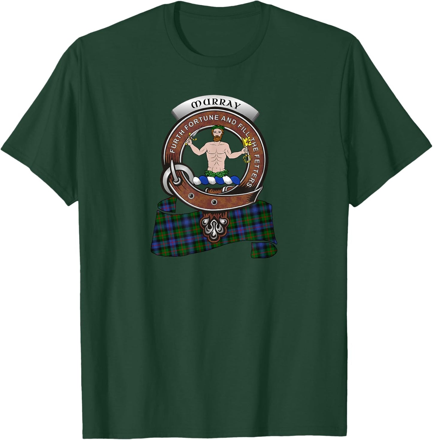 Murray (Atholl) Clan Badge & Tartan T-Shirt - T-Shirt | Forest