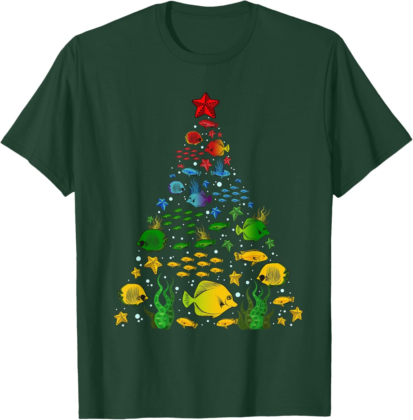 Fish Lovers Sea Beach Aquatic Christmas Tree Xmas Decor T-Shirt - T-Shirt | Forest