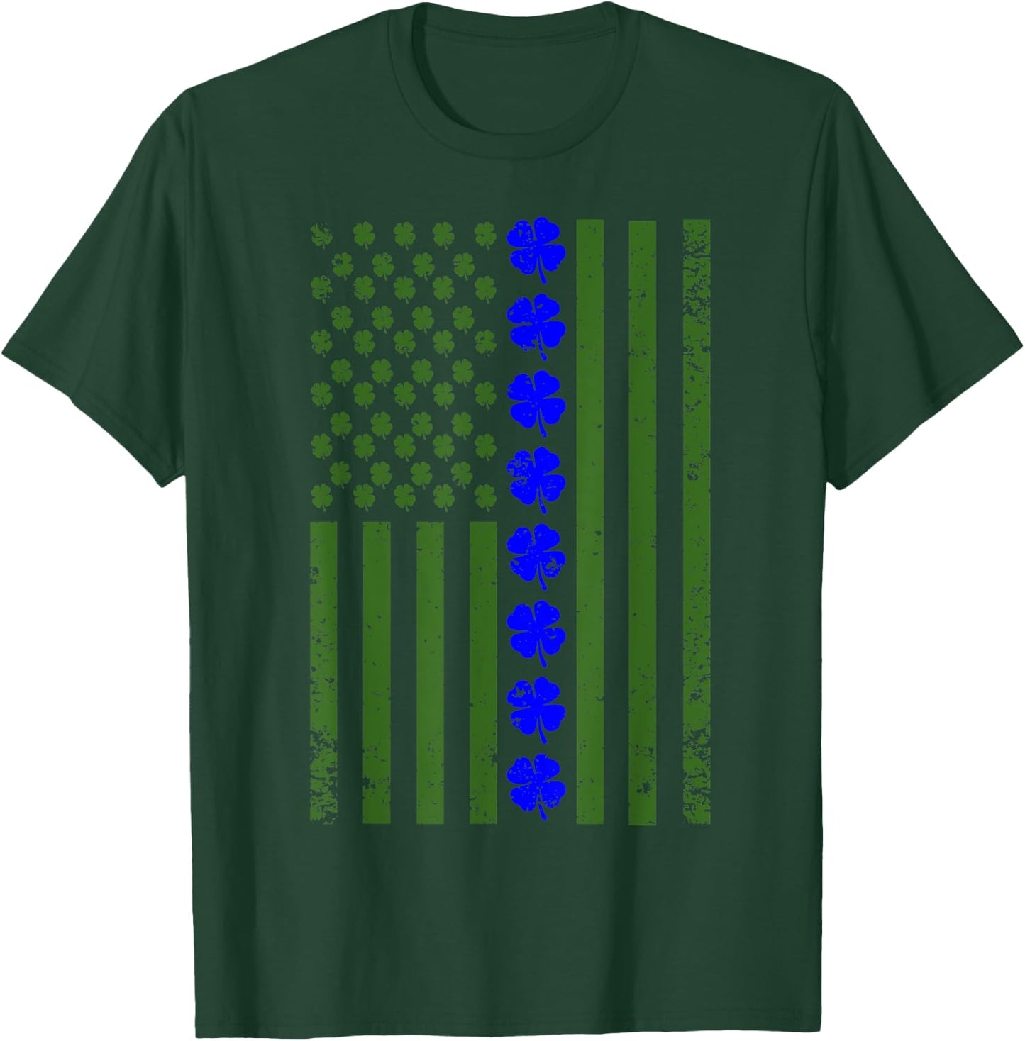 Thin Blue Line Flag Irish American St Patricks Day T Shirt T-Shirt - T-Shirt | Forest