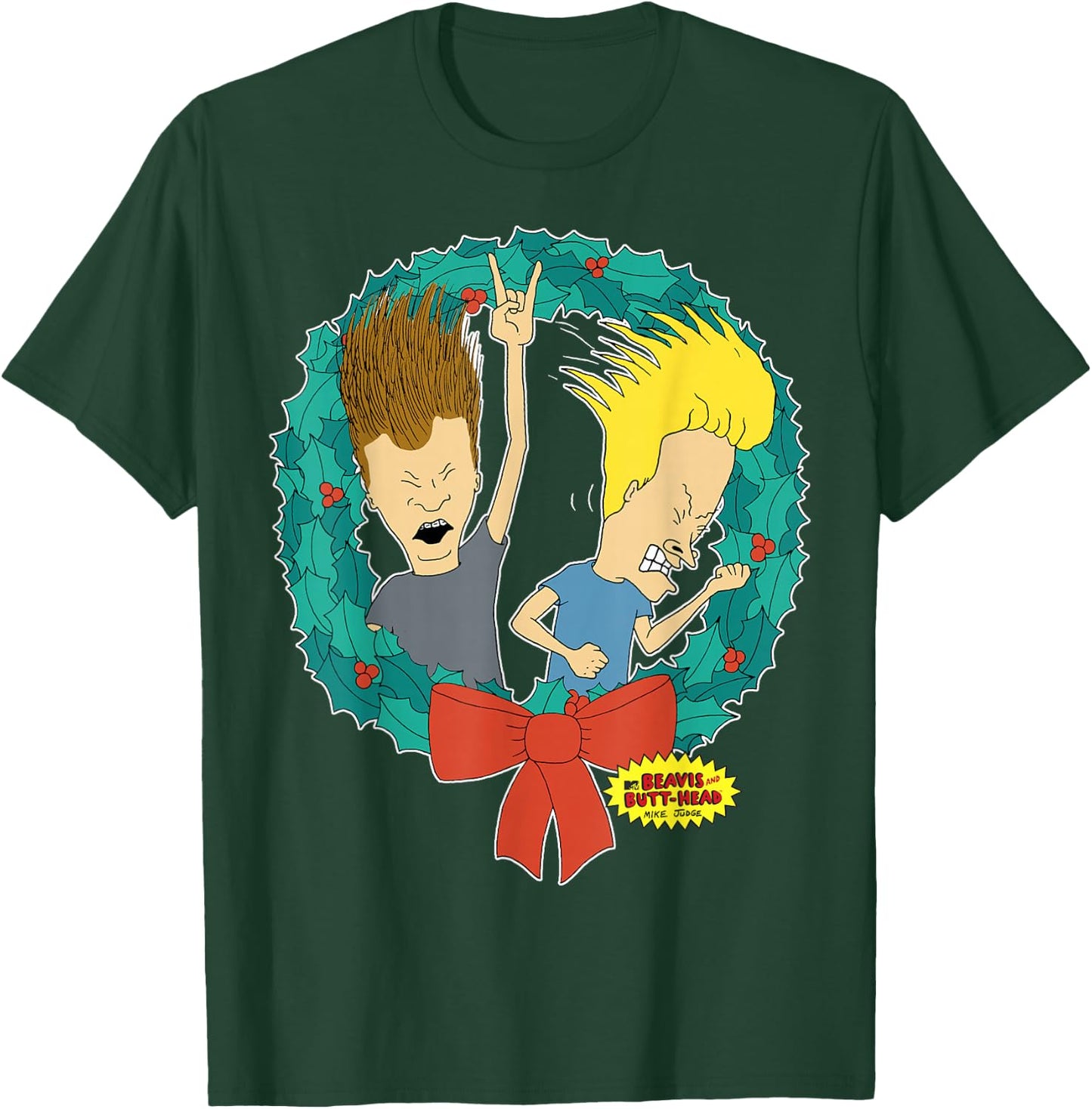 Beavis and Butt-Head Rock And Roll Wreath Christmas T-Shirt - T-Shirt | Forest