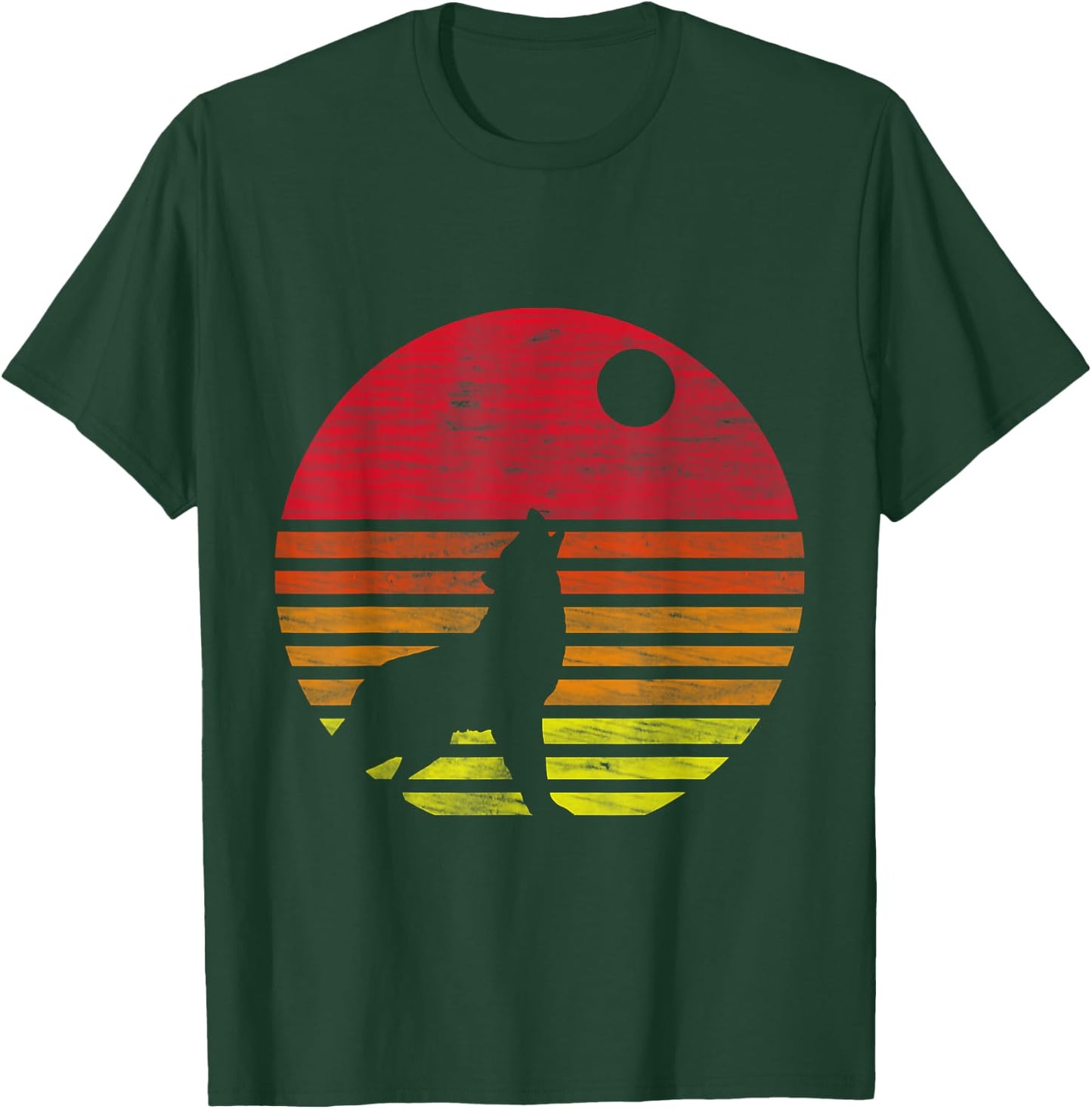 Retro Wolf Howling at The Moon T-Shirt - T-Shirt | Forest