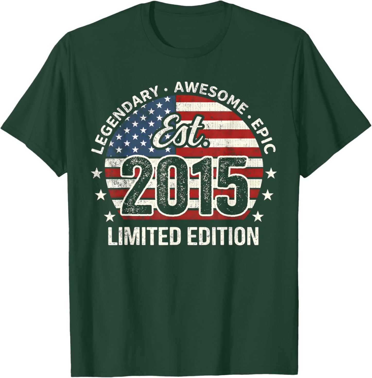 11th Birthday 11yr Men Vintage 2015 11 Years Old USA Flag T-Shirt - T-Shirt | Forest