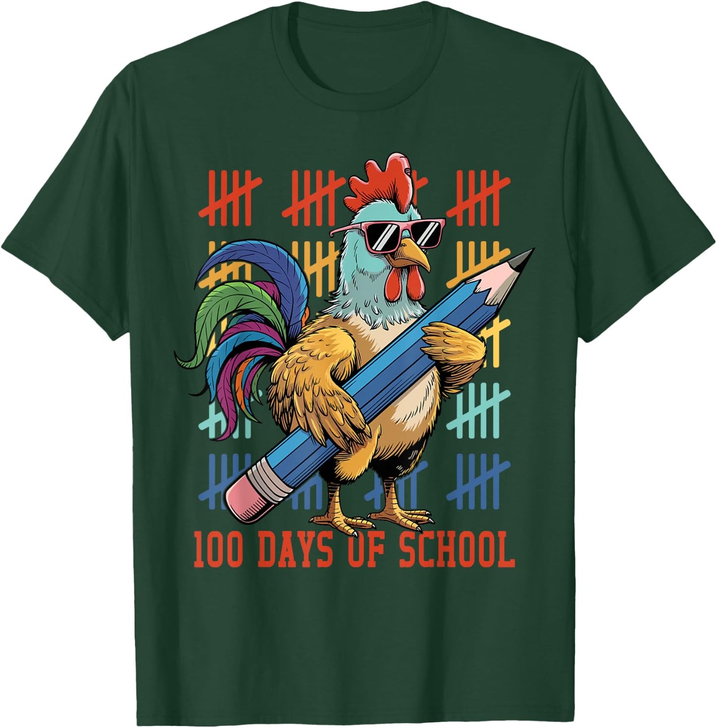 Funny Chicken Lovers Teacher Happy 100 Days of School T-Shirt - T-Shirt | Forest
