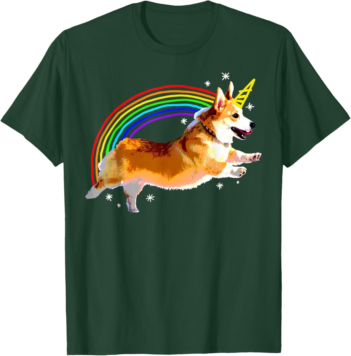 Unicorn Corgi Rainbow Doodle Funny T-Shirt - T-Shirt | Forest