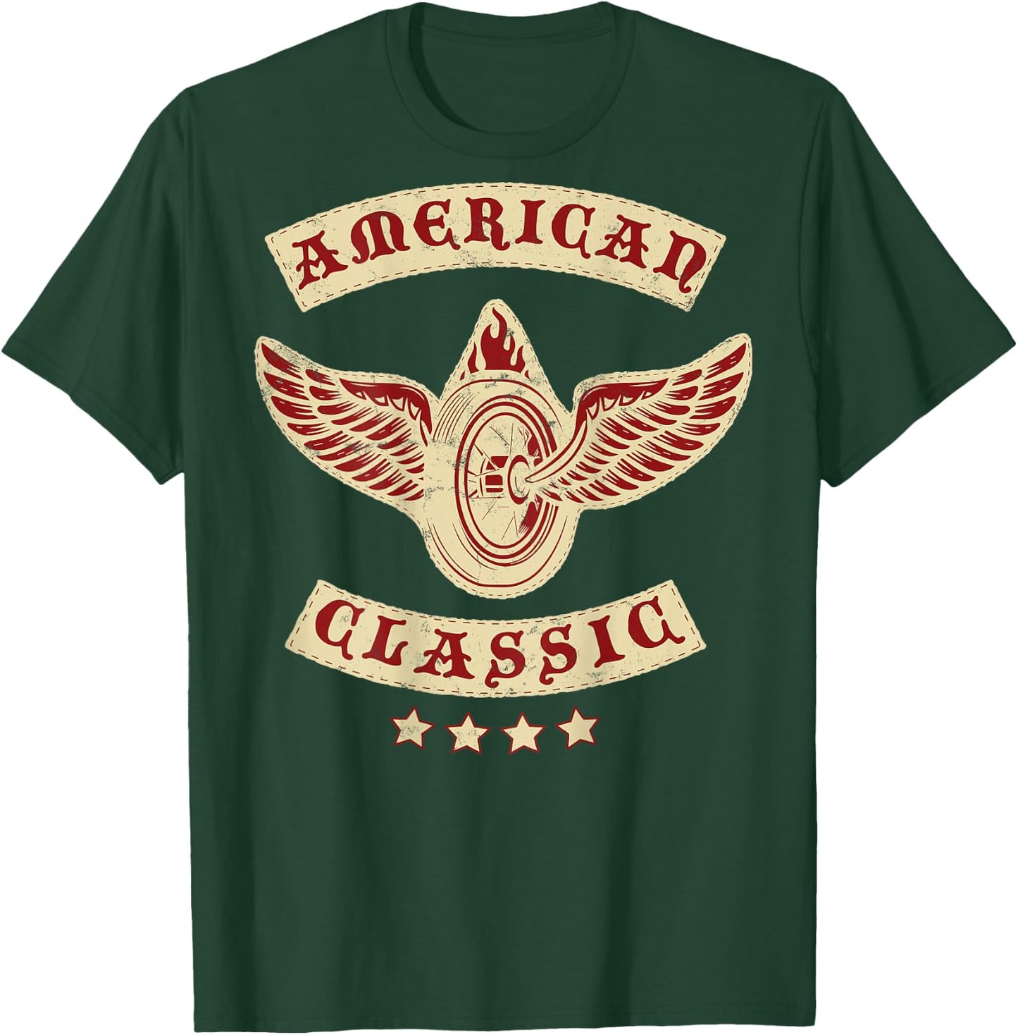 American Classic Motorcycle MC Biker T Shirt (Art on Back) T-Shirt - T-Shirt | Forest