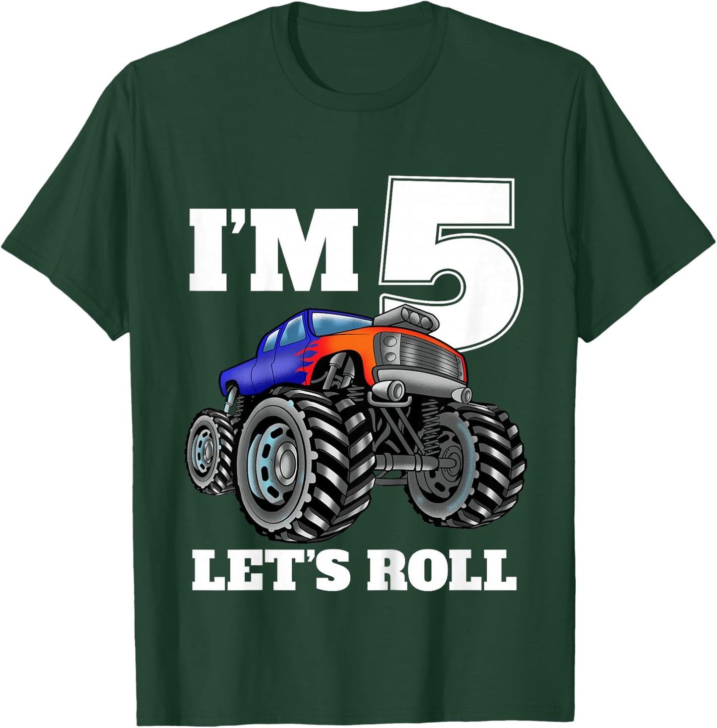 Kids Monster Truck 5th Birthday Boy 5 Five Year Old T-Shirt - T-Shirt | Forest