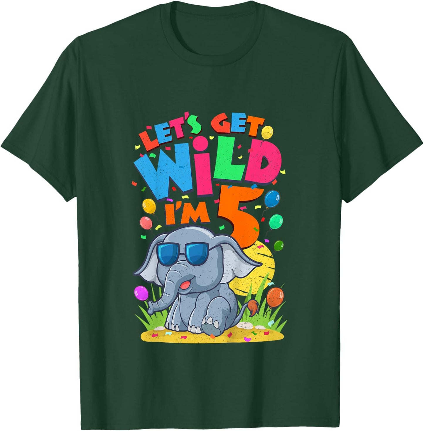 Kids Elephant Birthday Party 5 Year Old Boy 5th BDay Jungle Zoo T-Shirt - T-Shirt | Forest