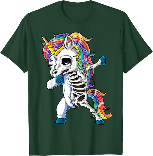 Dabbing Unicorn Skeleton Halloween Girls Boys Women Dab T-Shirt - T-Shirt | Forest