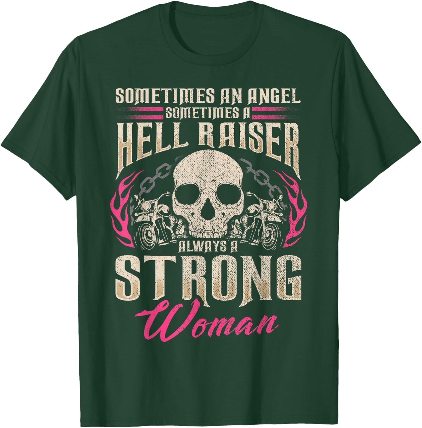 Biker Bitch Gift Motorcycle Angel Bright Raiser Strong Woman T-Shirt - T-Shirt | Forest