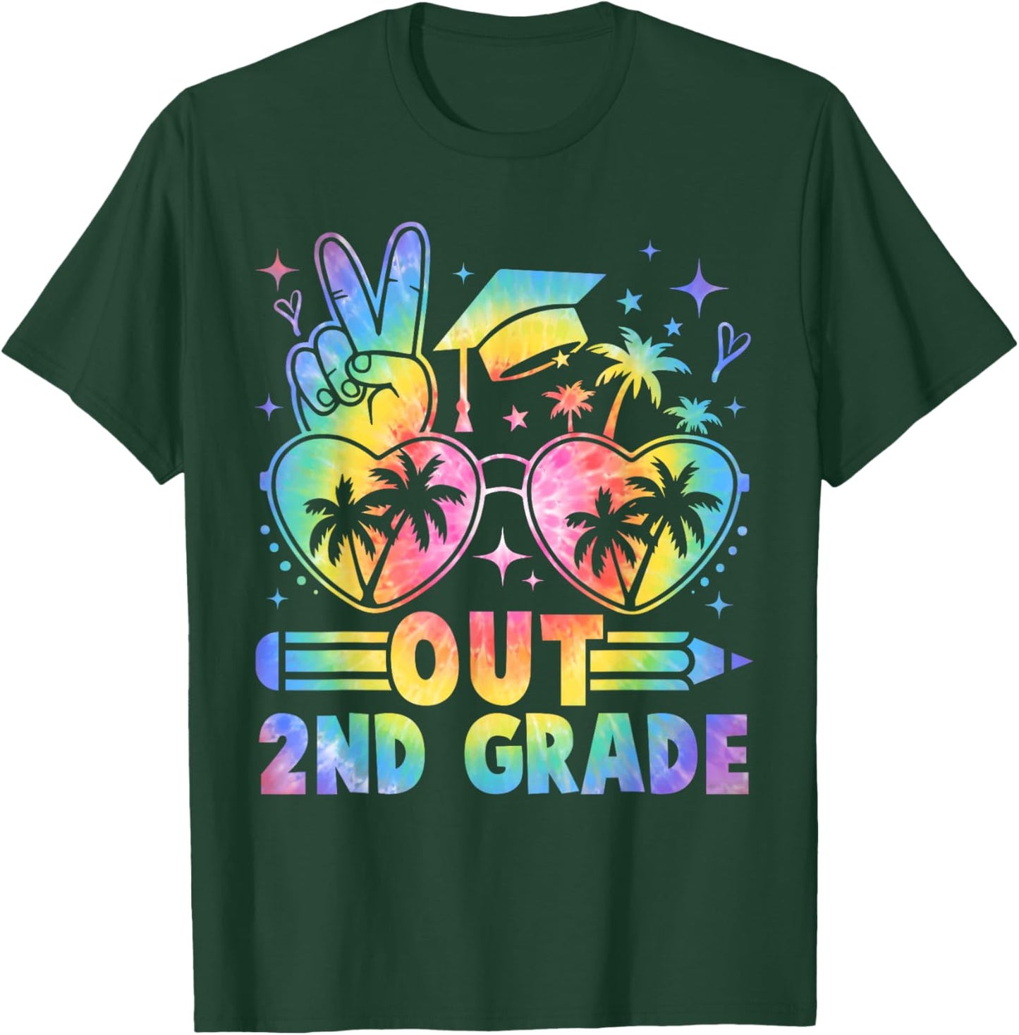 Peace Out Second Grade Cute Tie Dye Last Day Of 2nd Grade T-Shirt - T-Shirt | Forest