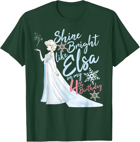 Disney Frozen Elsa Shine Bright On My 4th Birthday T-Shirt - T-Shirt | Forest